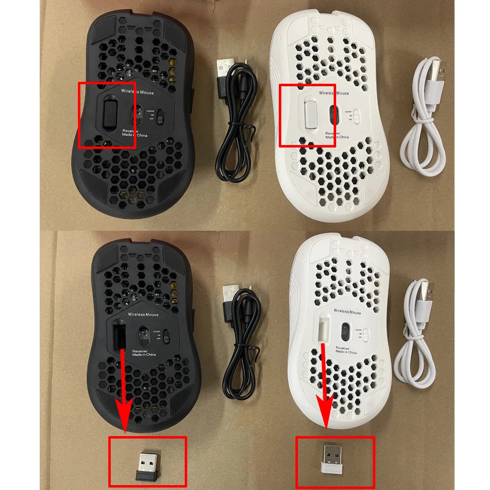 2.4G Wireless RGB Backlit Gaming Mouse with 6 Buttons, 3-Speed DPI, Type-C Rechargeable, Ergonomic Honeycomb Design